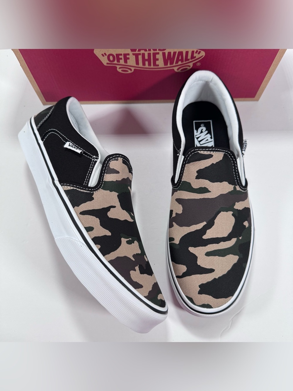 Vans Asher Slip-On Camo Black Green Tan Sneakers Men Size 10.5 Women Size 12